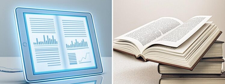 Comparison between digital ebook on tablet and physical textbook